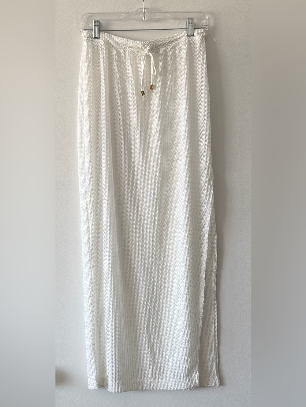 Blue Island Ivory Chevron Open Knit Maxi Skirt Swim Cover Up Size L NWOT